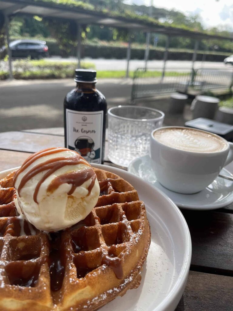 Atlas Coffee House -Buttermilk Waffles - Salted Caramel with Vanila Ice Cream